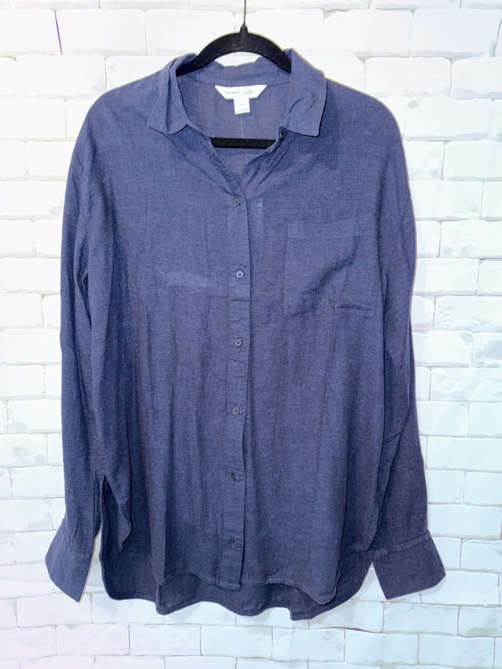 Women’s Navy Boyfriend Button-Up Shirt - Relaxed Long Sleeve